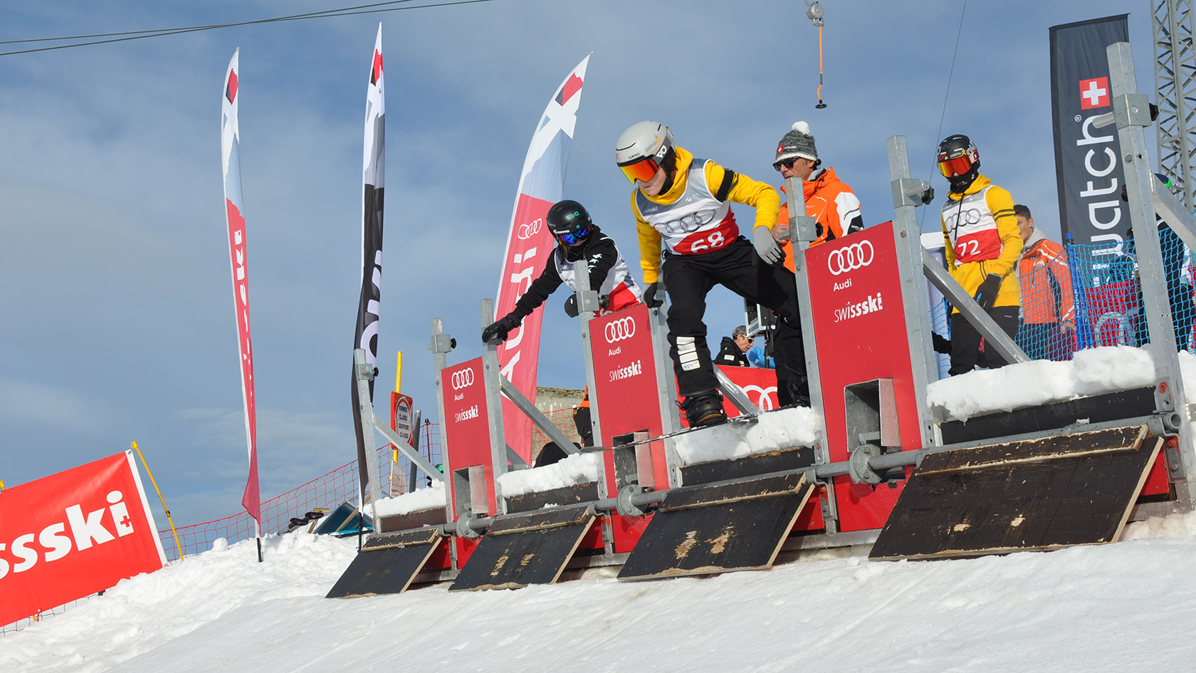 Laurin Furrer at a snowboard cross start in Switzerland